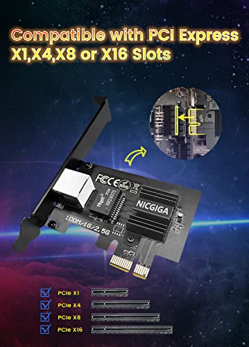 Мрежов адаптер NICGIGA 2,5 G Base-T PCIe, гигабитная мрежова карта Realtek RTL8125B 2,5 Gbit/s/1 Gbit/s/100mbps PCI Express, преобразующая