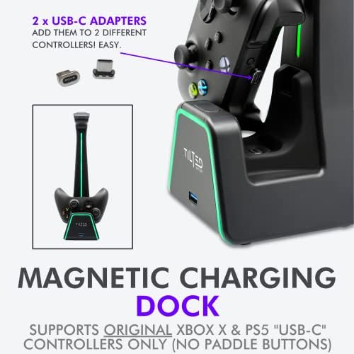 Детска слушалки и поставка за контролер Tilted Nation 3 в 1 за зарядно устройство PS5 и Xbox Series X - Титуляр игрален контролер и поставка за слушалки за маса с магнитно зарядно ?