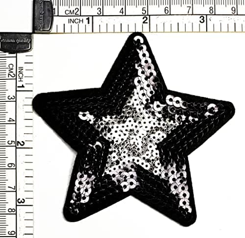 Kleenplus 3 бр. Красиви ивици със звездите, черна сребърен стикер с пайети, бродирани ръчно нашивка, произведения на шиене,