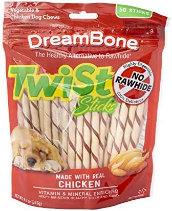 Пръчици за дъвчене Dingo Twist Пръчици от сурова кожа, Приготвени от истинско пиле, 50 грама & Dreambone Twist Sticks, пръчици за Дъвчене