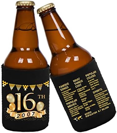 Пакети-охладители за консерви Yangmics на 16-ти рожден ден, 12 броя - Знак за 2007 г. - Аксесоари за парти в чест на 16-годишнината - Декорации за 16-та годишнина - Черни и златни о