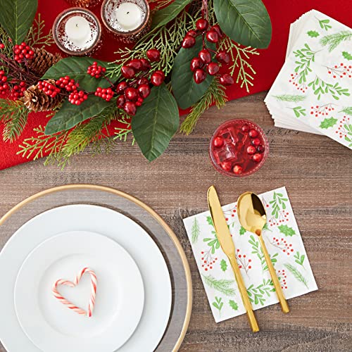 Хартиени салфетки Холи Бери в опаковка от 100 броя за Коледно парти, Празничен декор, Бяла (6,5x6 5 инча)