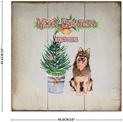 Коледен Дървен Палет в Селски Стил 16x16 см, Коледна помощ на дядо коледа, Коледна Елха, Скъпа Домашно Куче, Дървена Табела за