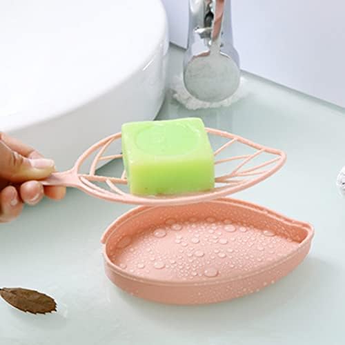 Кутии за Източване на Сапун JENPECH Дренажен Дизайн Компактни Сменяеми Плочи за Съхранение на Тоалетното Сапун за Душ под Формата на Листа за Баня Pink