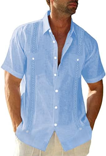Мъжки ризи на Кубинската Гуаяберы в Мексикански Стил с Къс/Дълъг Ръкав, спално Бельо, Плажни Ризи с Копчета за Мъже