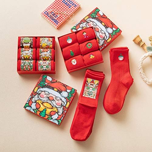 SOIMISS 6 Двойки Коледни Чорапи с Дължина до средата на Прасците, Празнични Сладки Памучни Чорапи за Дома
