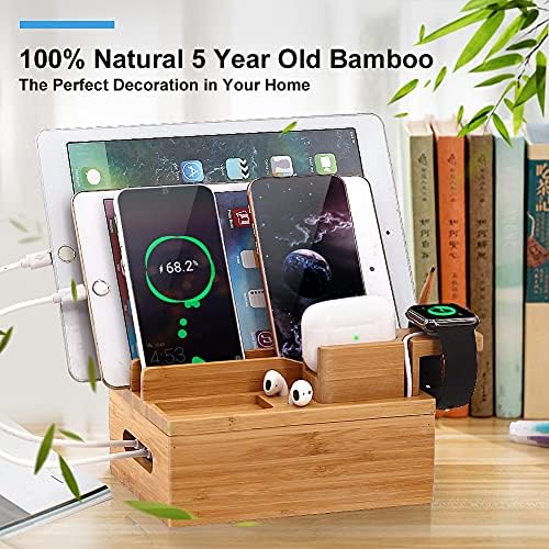 Бамбук Държач зарядно устройство, Съвместим с iWatch5/4/3/2/1 и AirPods 1/2/3, бамбук зарядно, Дървени зарядни станции от бамбук и други