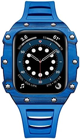 Комплект модификация BHOLSA Каишка за Apple Watch 8 7 Band 45 мм 41 мм и Каишка от Каучук + въглеродни влакна/Керамични калъф за iWatch
