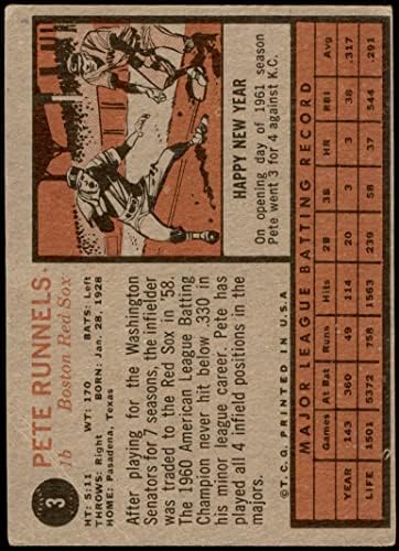 1962 Топпс 3 Бр Раннелс на Бостън Ред Сокс (бейзболна картичка) PHAIR Ред Сокс