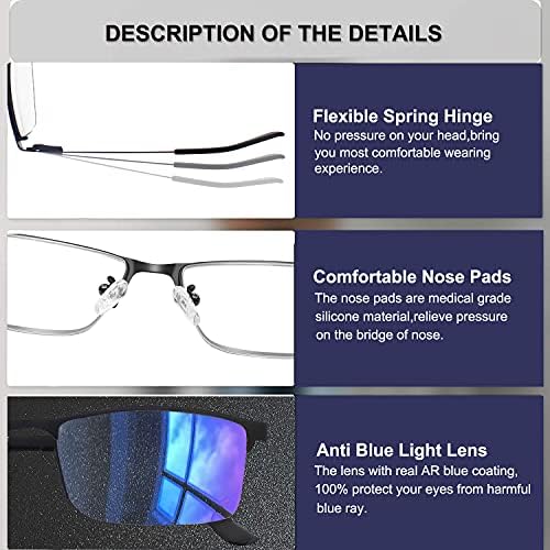 zienstar Мъжки слънчеви Очила За четене С Блокиране на Синя светлина, 3 опаковки на Качествени Мъжки Ридеров, Компютърен Четец, Метална