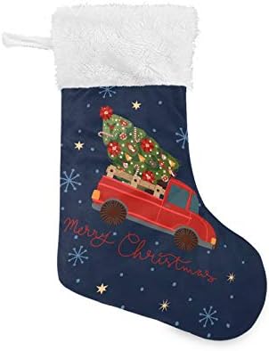 Коледни Чорапи ALAZA, Червен Пикап с Коледна Елха, Класически Персонализирани Големи Чулочные Украса за семейни Тържества, декорация