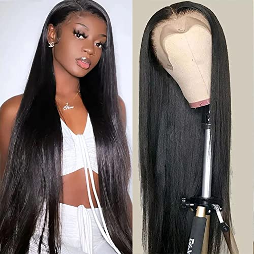 Перуки от естествена коса на дантели 13x4 HD Прозрачни Прав Перуки от Естествена Коса в Дантели от 18 инча за черни жени, Перуки,