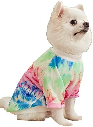 QWINEE Вратовръзка Боядисват Тениска за Кучета, Жилетки, Облекло за Кучета, Дрехи за Котки, за Кученце, Коте, Малки, Средни,