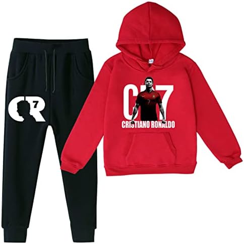 Комплект от меки блузи с качулка и спортни панталони BY-CAN за деца /Детски CR7, Всекидневни спортен костюм на Кристиано Роналдо (от 2 до