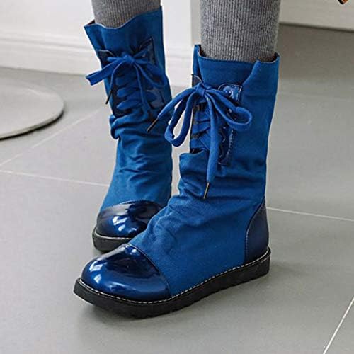 Дамски ботуши в стил мозайка, Модни Топли Къси Кожени обувки Thenlian, Дамски обувки от изкуствена кожа, дантела (35, синьо)