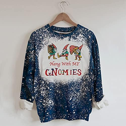 Графична hoody за жени с Коледа, ежедневна блуза с кръгло деколте и модерен принтом, свободните пуловери с дълъг ръкав, потници