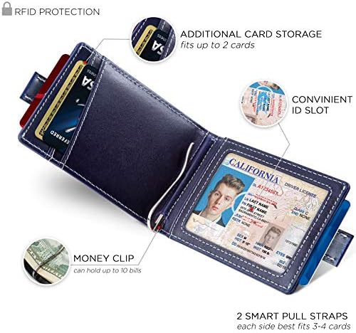 SERMAN МАРКИ RFID Блокер Двойни Тънки Портфейли от Естествена Кожа с Минималистичен Преден Джоб за Мъже, Скоба за Пари
