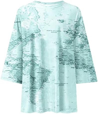 Женска Тениска TIFZHADIAO Оверсайз, Дамски Блузи с Принтом Карта на Света, Ежедневни Ризи с ръкави 3/4, Големи Размери, Свободни