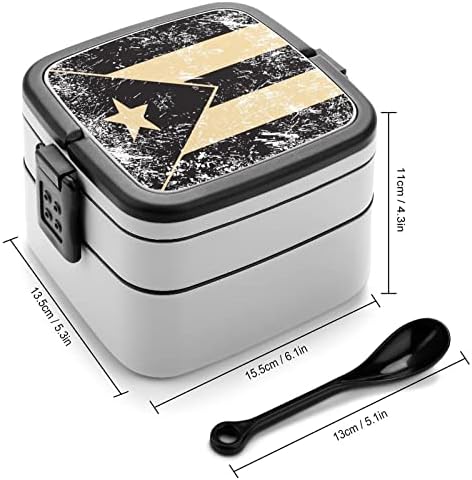 Черен ретро Флаг Пуерто Рико Забавен Контейнер за Обяд All in One Bento Box с Лъжица за Пътуване, на Работа, на Пикник