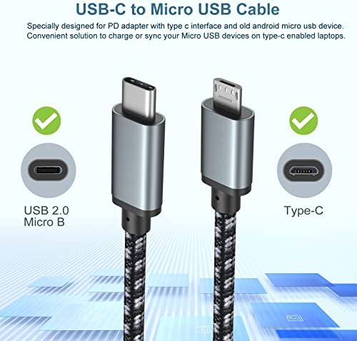 Кабел за зарядно устройство Pofesun C USB-Micro USB, 3 опаковка, 1 крак Кабел за зареждане Type C-Micro USB, Сплетен Кабел за бързо зареждане,