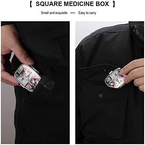 Кутия за хапчета с Париж-Айфеловата Кула Розово Дърво и Влюбен Квадратна Форма Калъф За Медицински Таблетки Преносима Кутия