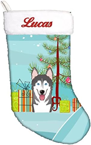 Carolin's Treasures BB1590CSEMB Коледно Дърво Аляска Маламут Персонализирани Коледни Чорапи, Окачени Чорапи За Камината, Коледен