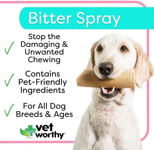 Спрей за кучета Vet Worthy Bitter Spray за кучета - Спрей за прекратяване на кусания, лизания и дъвчене на мебели, дърво, растения