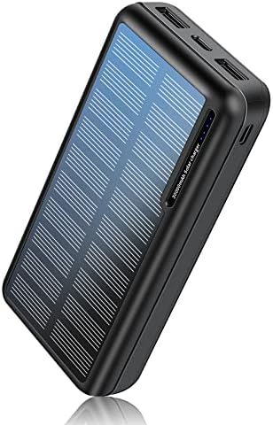 Преносимо зарядно MINRISE 30000mAh, Слънчево зарядно Power Bank с 2 USB изхода и USB-C (само вход), външна Батерия за активна