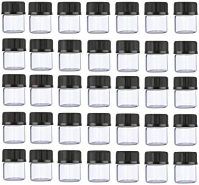 ELFENSTALL - 50 бр./компл. мини бутилки за проби на етерични масла от прозрачно стъкло с обем 1 мл на 1/4 драхмата с черни капаци за