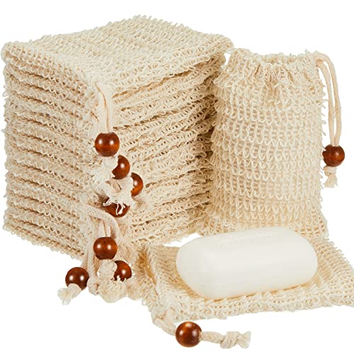 Чанта за съхранение на сапун Cunhill Чанта за сапун от сизал, Отшелушивающая Чанта за сапун с завязками, Чанта за сапун с дървени