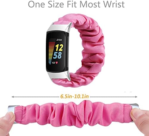 Съвместим с гумени ленти за коса Fitbit Charge 5, Сладък Еластичен Взаимозаменяеми каишка за часовник от тъкан с еластични ленти за жени