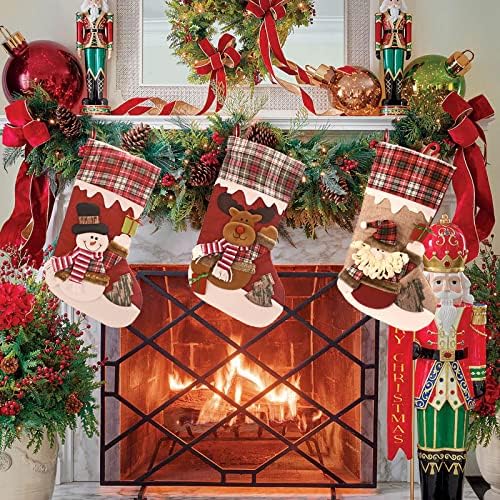 ilyever 18,7 Коледни Чорапи, Комплект от 3 броя, Голям Коледен Чанта за Чорапи, Подаръчен Пакет, Коледни Празници Чорапи за Семейството,