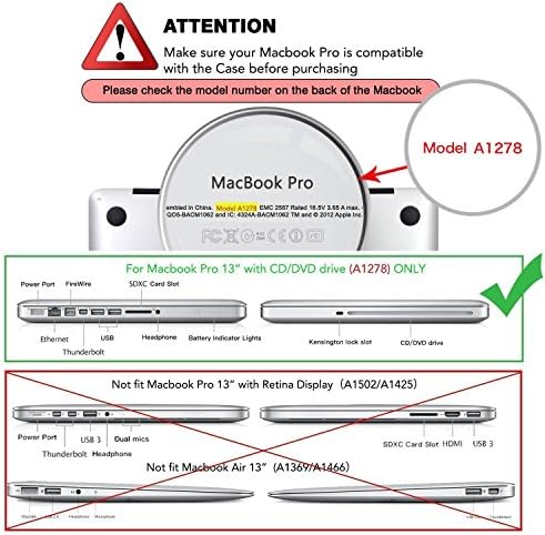 [Съвместима със старата версия на MacBook PRO 13 инча CD-ROM (модел A1278 2008-2012 години на издаване) ] Твърд калъф за целия корпус -