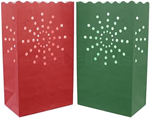 Чанти за осветителни тела CleverDelights Червени и Зелени цветове Sunburst - общо 10 броя - Christmas Holiday Luminaria