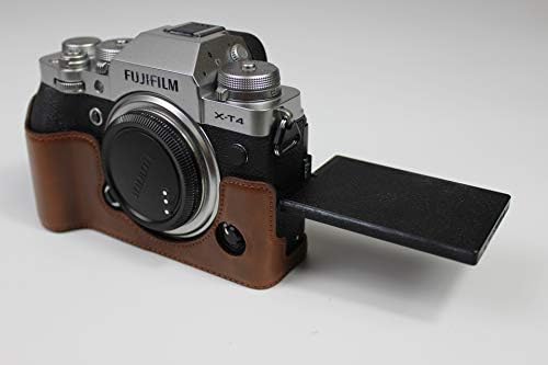 Калъф от изкуствена кожа за Fuji FUJIFILM XT4 X-T4 с по-Отваряне, Защитен Калъф за камера Наполовина, Чанта със статив и каишка за ръка, Тъмно-Кафяв