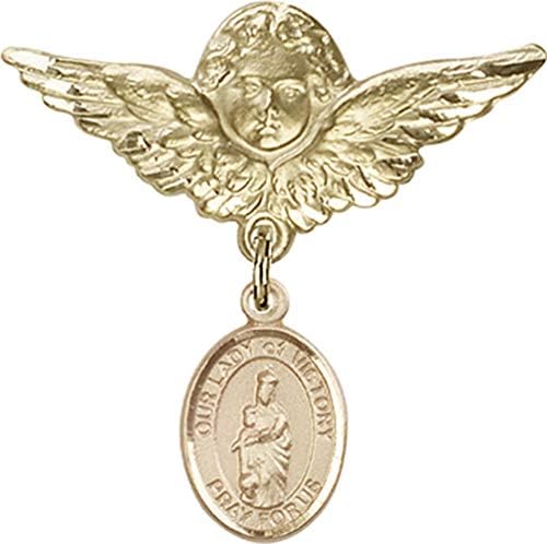 Детски икона Jewels Мания за талисман на Богородица на Победата и пин Ангел с крила | Детски иконата със златен пълнеж с талисман Богородица