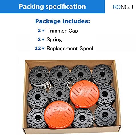 RONGJU 16 Опаковки Резервни части за пожирателя трева за Black & Decker AF-100, 12 Опаковки Сменяеми намотки за подстригване на 30 фута 0,065 инча + 2 опаковки, капачки и пружини RC-100-P (1