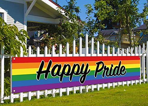 Nepnuser Щастливата Гордост на Оградата Банер Дъга ЛГБТК + Голям Открит Парад на Месеца на Гордост Банер Украса на Градината Предния Двор Знак