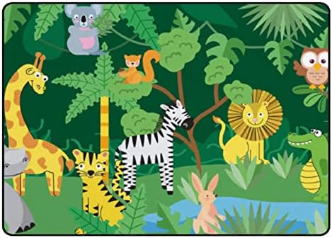 Ползающий Закрит Килим Игри Мат Джунглата на Диви Животни за Хола Спални Образователен Детски килим За Пода 72x48 инча