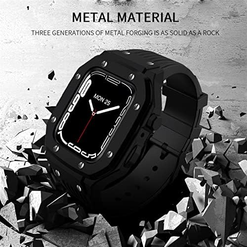 Калъф за часа от сплав CNHKAU, каишка за Apple Watch Series 8 7 6 5 4 SE, 45 мм, 44 мм 42 мм, Луксозен Метален Гума комплект за промяна на часа от Неръждаема Стомана, каишка за часовник за