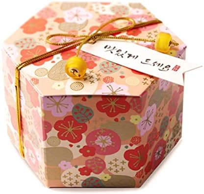 50шт Реколта креативна шестоъгълен малка кутия за бонбони, опаковки, сгъваема подарък кутия за новогодишната партита 3,4 x3x2.2