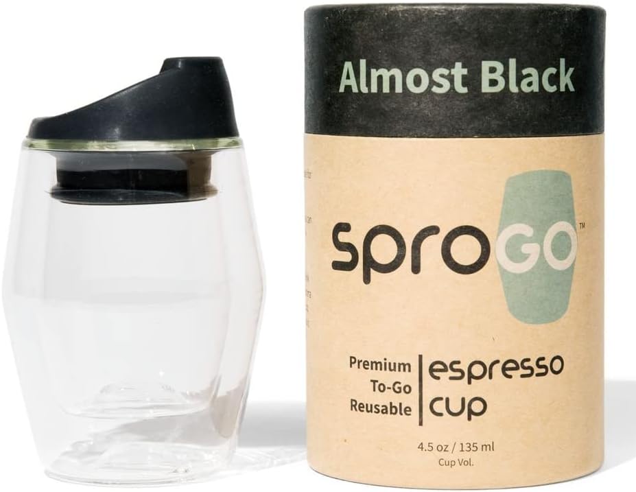 SPROGO, Пътна чаша за еспресо, To-Go (почти черна), чаша с обем 4 грама, С двойни стъклени стени, Малка по размер чаши Cortado,