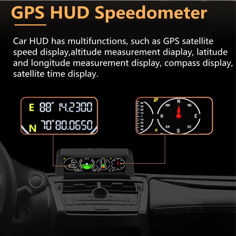 Универсален Автомобилен HUD Централен Дисплей Qiilu Авто HUD LCD екран Аларма за Превишаване на Скоростта Измерване на Височина, Компас Цифров Дисплей GPS за измерване на ?