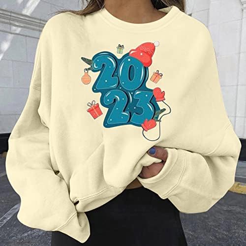Oplxuo Китайската Нова Година на Заека 2023 Hoody за Жени Мода с Дълъг Ръкав Сладък Графичен Празничен Пуловер Потници Тениски