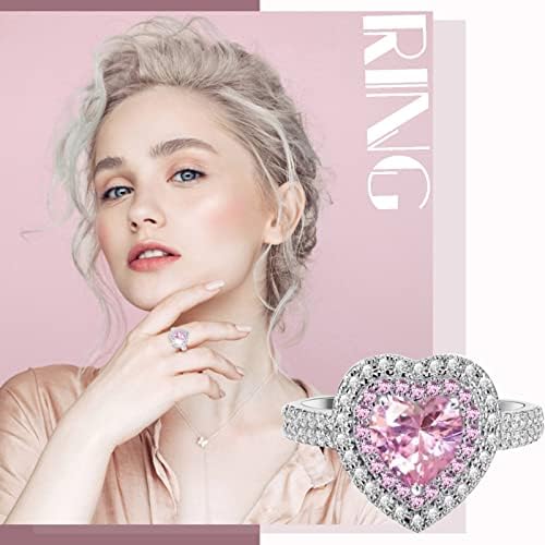 Напълно Розов диамантен Пръстен е във формата на Сърце Zir-con, Женски Пръстен, Красиви Пръстени, Размер на 10