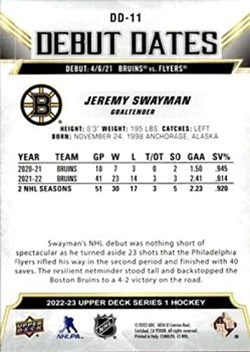 Датата на дебюта на горната палуба 2022-23 DD-11 Джеръми Суэйман Бостън Бруинс Хокейна карта НХЛ