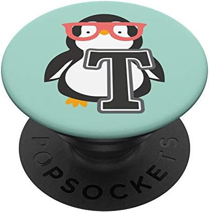 Монограм Initial T - Сладък Cartoony Пингвин с дръжка PopSockets за очила и поставка за мобилни телефони и таблети