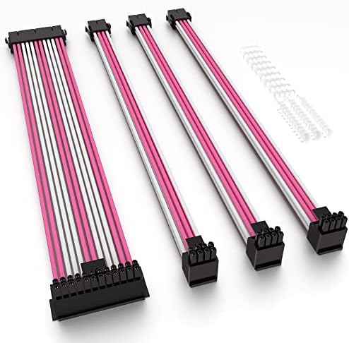 Удлинительный кабел за захранване OVOVO с жак захранване под прав ъгъл от 90 градуса, адаптер с гребенками (комплект от 4 теми - 90 °, 300 мм - Розово-бяло)