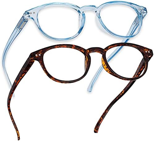 Readerest Кръгли сини светозащитные очила за четене (светло синьо, Черепаховое увеличаване на 2,50), компютърни очила, модерен за мъже и жени,