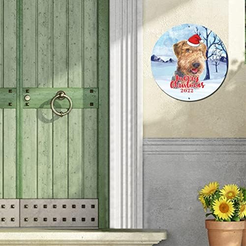 Кръгла Метална Лидице Знак Сняг Зимата И Домашно Куче Коледен Венец Знак на Метални Артистични Щампи Ржавая Врата е Знак, Стаите